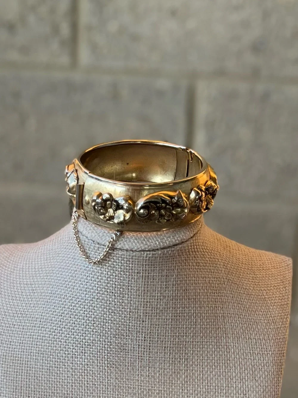 Coro Gold-Tone Floral Hinged Bangle Bracelet